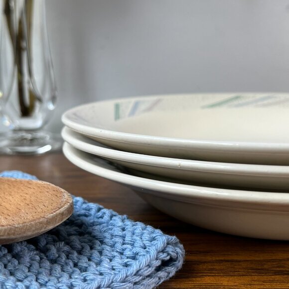 3 Creamy White Soup Plates Geometric Ornament Oxford Brazil - Picture 8 of 10